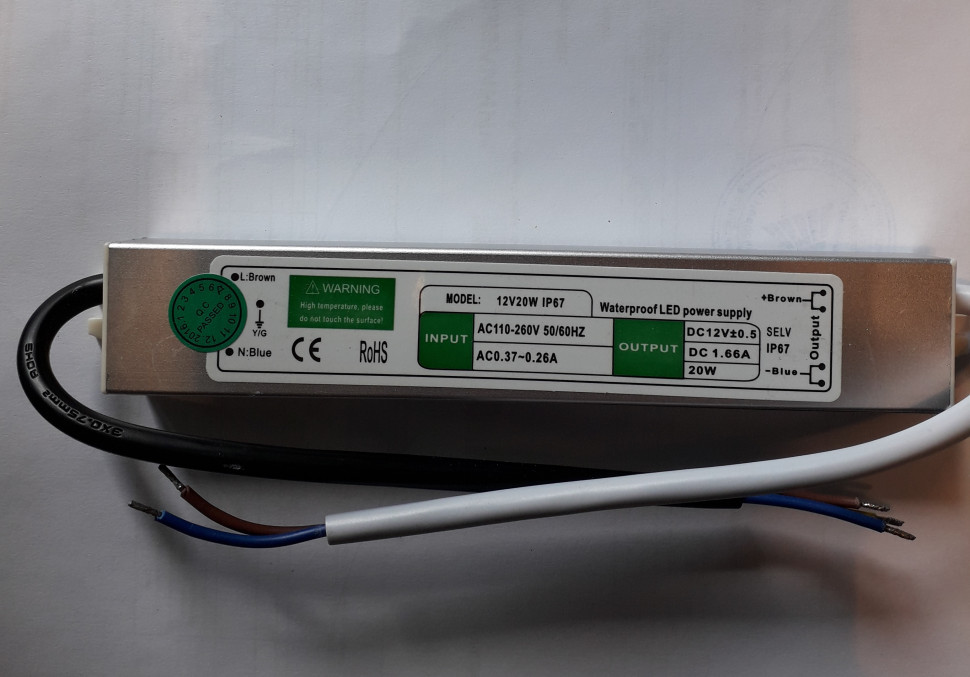 Блок питания герм.металл 12V 20W для ленты светодиодной